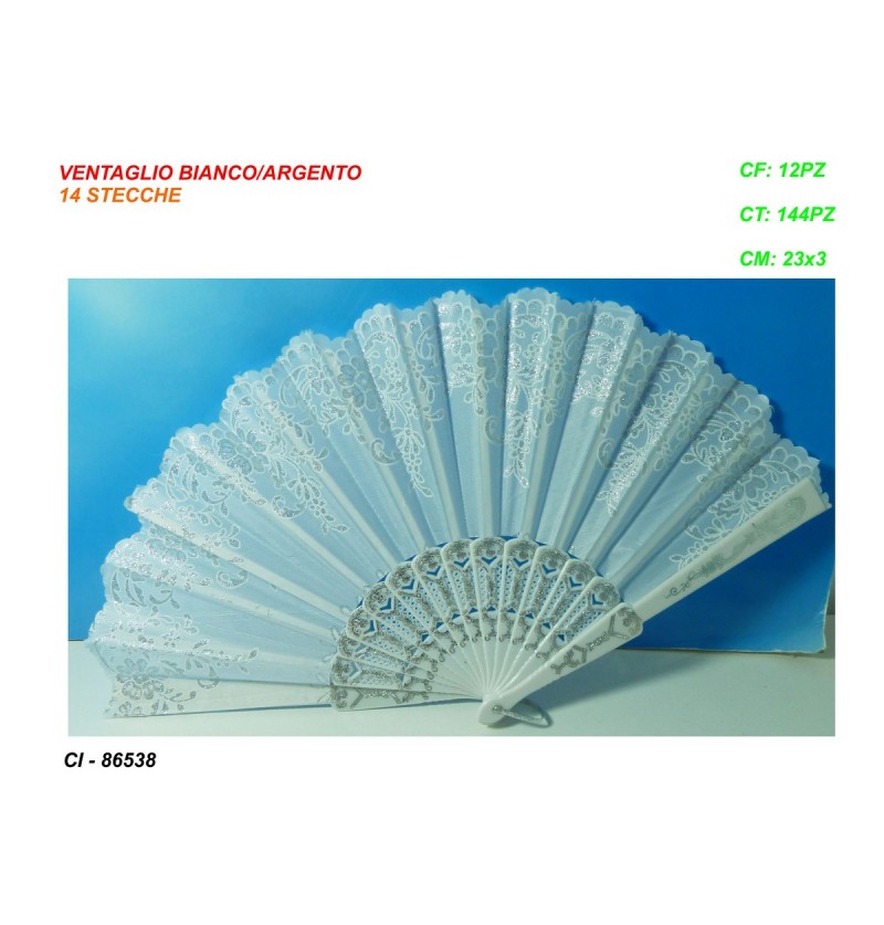 ventaglio-bianco/argento-14-stecche